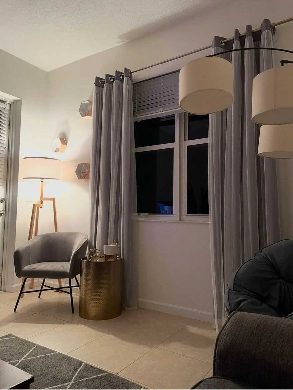 GUC BLACKOUT Gray Grommet-Top Curtain Panels with sheer overlay FOUR PANELS